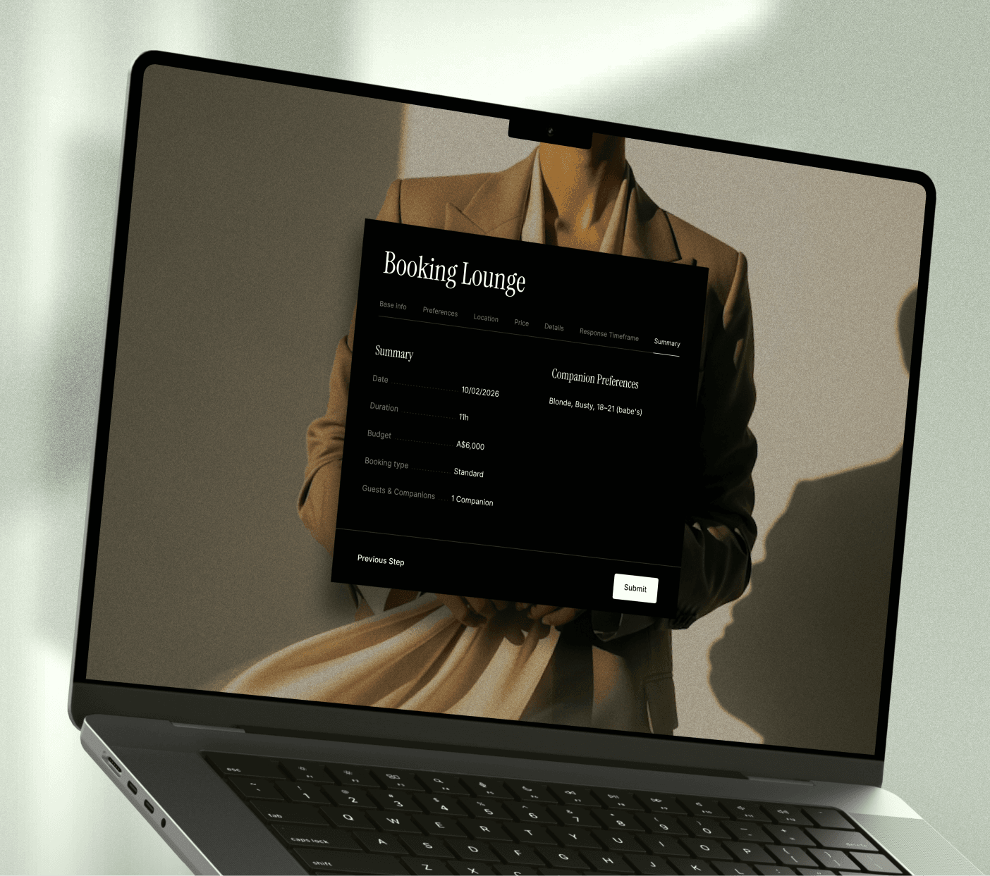 Laptop showing booking interface